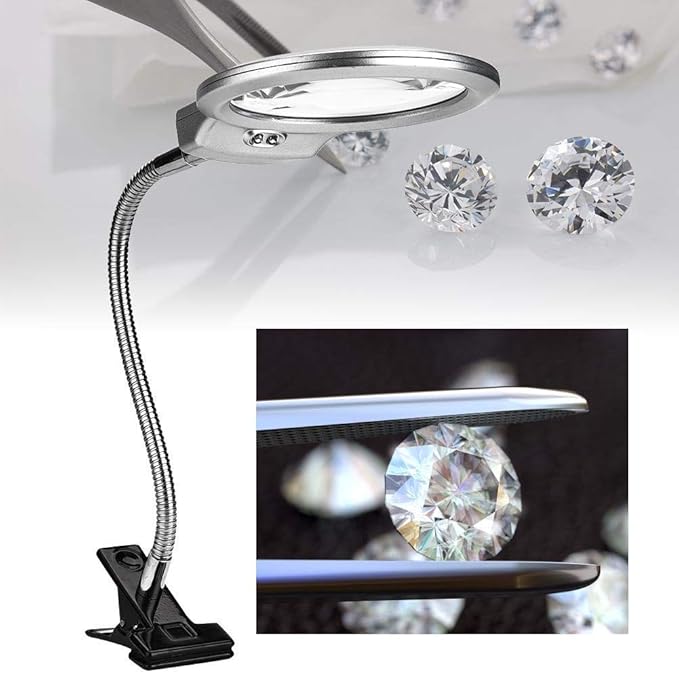 Zyyini 2 in 1 Desk Clip Magnifier with LED Light, Desk Lamp Magnifier, Precision Instrument Repair Magnifier Desk Lamp, Energy Saving LED Light,Great for Reading Jewelry Watch Repairing
