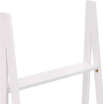 Amazon Basics Modern 5-Tier Ladder Bookshelf Organizer, Solid Rubberwood Frame, White, 14 D x 24.8 W x 70.1 H in