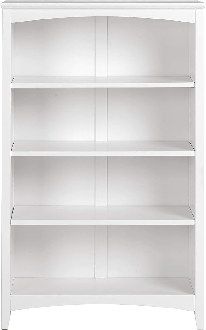 Camaflexi Shaker Style 4 Shelf Bookcase / Solid Wood / 48 inch High / Adjustable Shelving / Closed Back / Display Bookshelf for Living Room, Bedroom, Home and Office, White