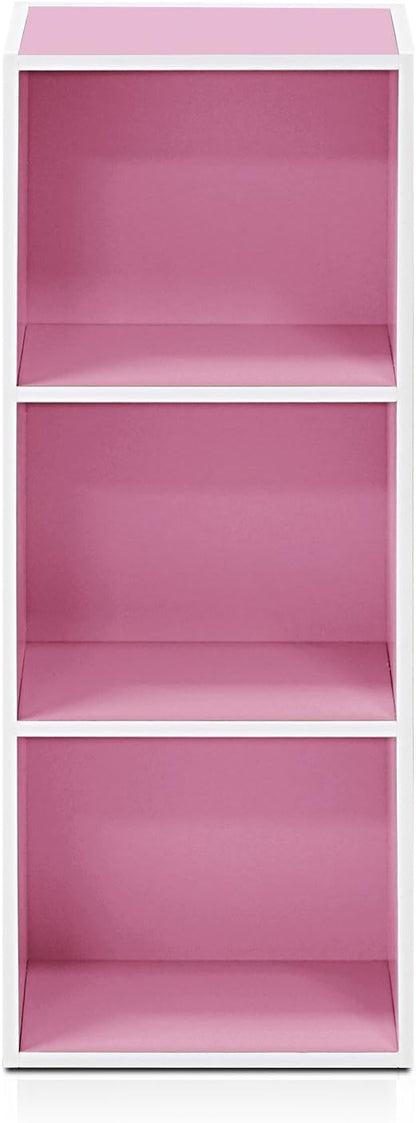 Furinno 3-Tier Open Shelf Bookcase, White/Pink 11003WH/PI