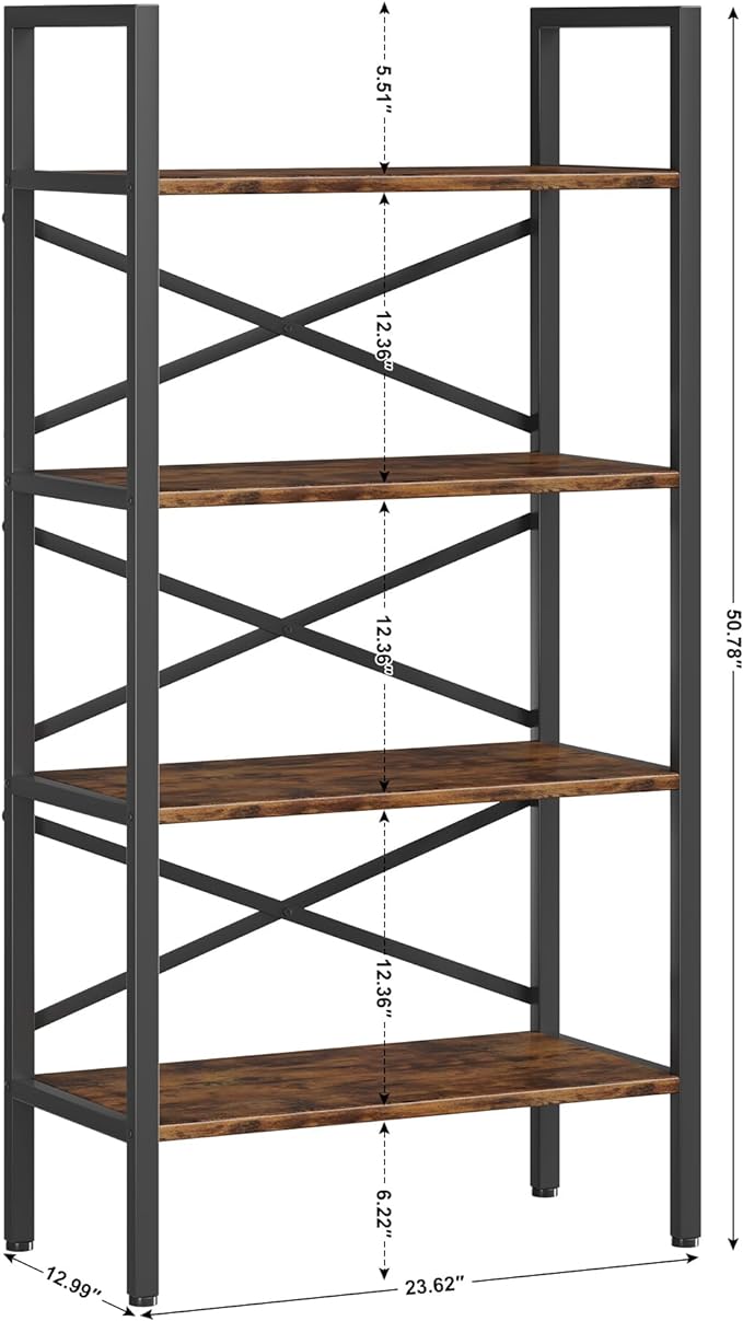 4 Tier Bookshelf 23.6" Width, Kids Bookshelf with Storage, Small Bookcase with Open Shelves, Storage Organization for Bedroom, Living Room and Home Office,Rustic Brown