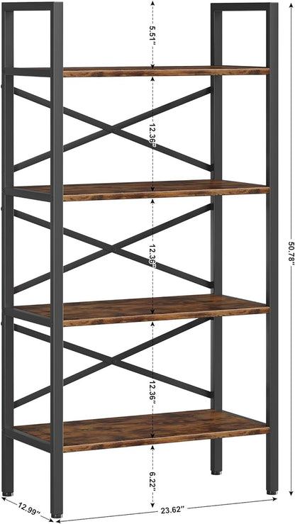 4 Tier Bookshelf 23.6" Width, Kids Bookshelf with Storage, Small Bookcase with Open Shelves, Storage Organization for Bedroom, Living Room and Home Office,Rustic Brown