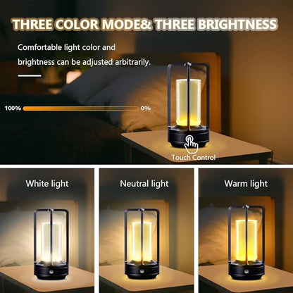 Portable Metal Desk Lamp,3-Color Touch Control, Rechargeable Battery - Ideal Bedside Lamp for Bedroom Nightstand