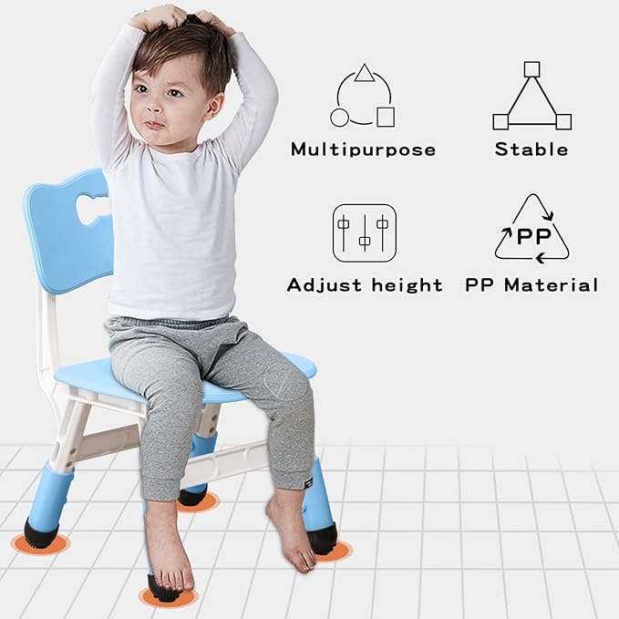 Adjustable Kid Chairs Indoor 3 Level Adjustable Suitable for Children Age 2-6. Maximum load-bearing 220LBS Suitable for Family Classroom and Nursery Child Seat Set (2-Pack-Blue)