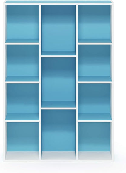 Furinno Luder Bookcase / Book / Storage , 11-Cube, White/Light Blue