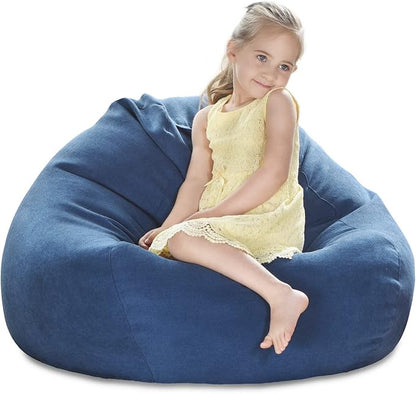 YuppieLife Stuffed Animals Bean Bag Chair Cover Candy-Colored Bean Bag(Just Cover, No Filling)/Large Stuff 'n Sit Organization/Toy Storage Bag/Kids Toys Organizer（27'',Navy blue
