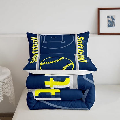 Feelyou Kids Softball Comforter Set Full Size Sports Game Bedding Set for Boys Girls Teens Bedroom Decor Baseball Comforter Softball Gaming Theme Duvet Set with 2 Pillow Case