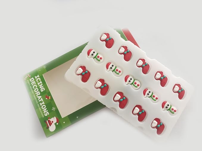 Edible Christmas Themed Snowman Sugar cake decorations, Christmas Stocking cupcake toppers, perfect Icing Cookies decro for Gingerbread House, Cupcakes, Cake, Macaron, Cookies, and Cakecicles