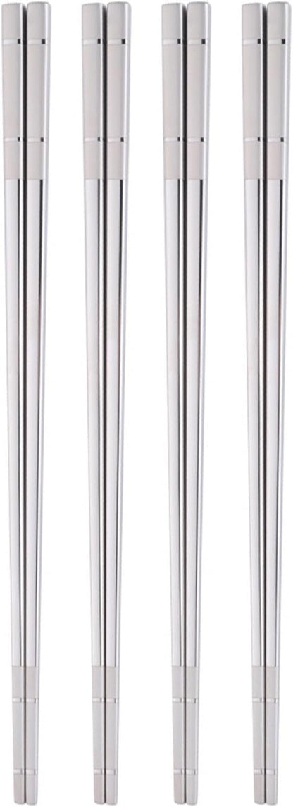 Reusable Stainless Steel Chopsticks,Dishwasher Safe , Easy to Use(4 PCS,Silver)