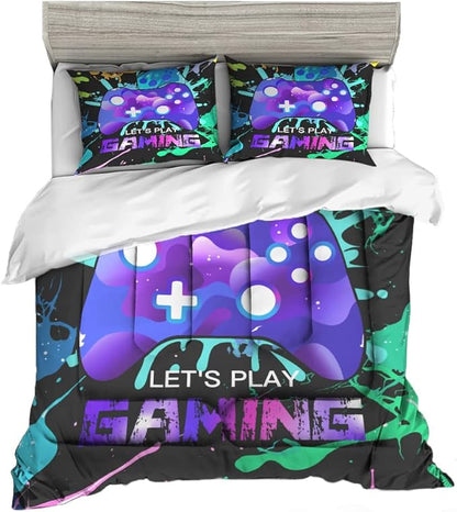 Sunnycitron Gaming Comforter sets for Boys Bedding Sets Kids Bed Comforter Set Gamer Bedding with Comforter Queen size Boys Teen Gamer Gamepad Comforter Set for Gaming bed,1Comforter 2Pillowcases