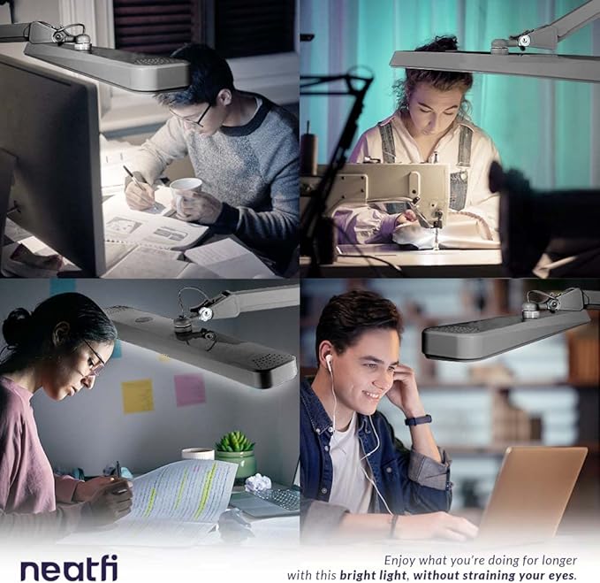 Neatfi XL 2,500 Lumens LED Task Lamp, 30W Super Bright Desk Lamp with Clamp, 162 Pcs SMD LED, Eye-Caring LED Lamp (Non-CCT, Silver)