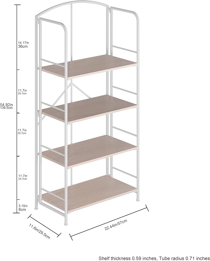 No Assembly Folding Bookshelf, Metal Book Shelf for Storage, Folding Bookcase for Office Organization and Storage (White, 4 Tiers)