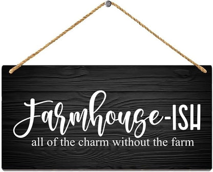Rustic Wooden Sign Farmhouse-Ish - Modern Retro Hanging Plaque for Farmhouse Porch Vintage Wall Decor 12"x6"
