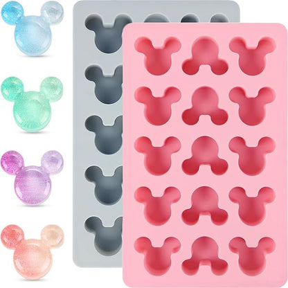 Cute Cartoon Silicone Ice Cube Molds, Reusable 15 Cavity Non-Stick Mouse Head Candy Chocolate Mold Ice Cube Trays Easy Release BPA Free Ice Mold for Kids DIY