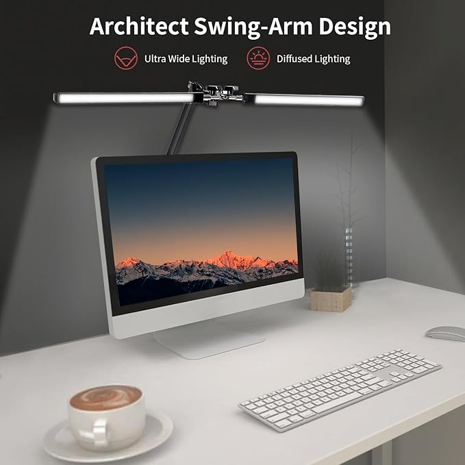 Double Swing Arm Bright LED Desk Light Adjustable Foldable Desk Lamp for Home Office, 3 Colors Lighting & Stepless Dimming Dimmable Table Desk Light for Work/Study/Craft