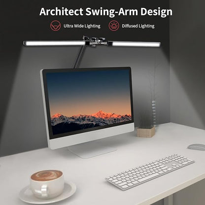 Double Swing Arm Bright LED Desk Light Adjustable Foldable Desk Lamp for Home Office, 3 Colors Lighting & Stepless Dimming Dimmable Table Desk Light for Work/Study/Craft