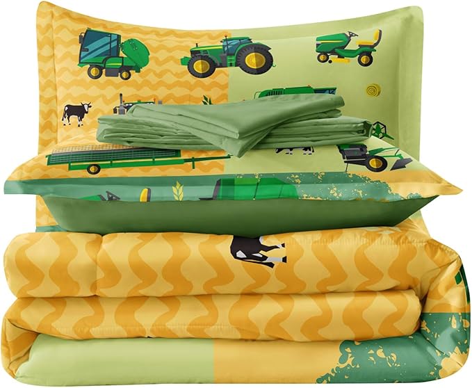 Full Construction Bedding Set for Boys Kids Farm Tractor Bedding 5 Pieces Cars Full Comforter Set for Boys, Full Truck Bed in a Bag Set Boys