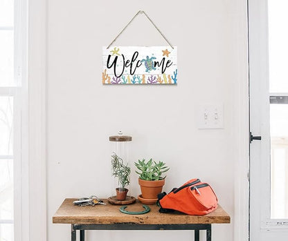 Welcome Decor Sign, Hanging Wood Sign Home Decorative, Printed Wood Wall Art Sign, Ocean Style Welcome Sign, Porch Decor, Farmhouse Front Door Wall Art Sign, Beach House Home Decor Sign 12 * 6inch