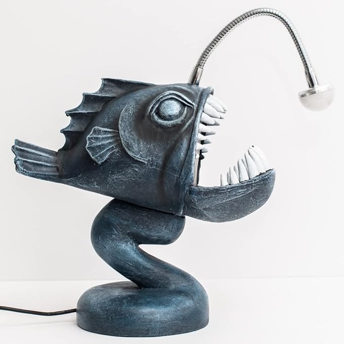 Angler fish Lamp, Lantern Fish Light, 10.5" x 10" x 5" Gothic Desk Lamp, Steampunk Style Table Lamp, LED Night Light, Book Lights, Industrial Creative Decor for Home Office Dorm