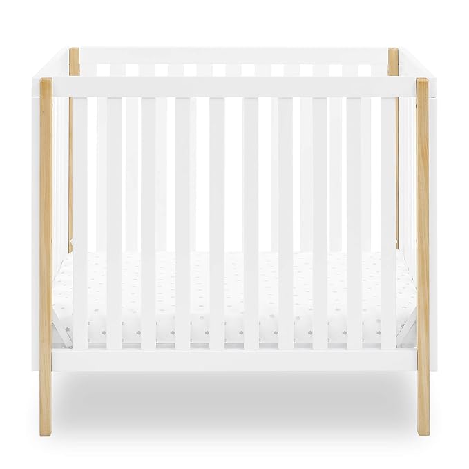 Delta Children Gio Mini Crib with 2.75" Mattress Included, Bianca White/Natural