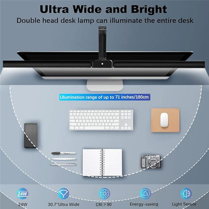 Hapfish LED Desk Lamp for Home Office, 24W Brightest 31Inch Monitor Light Bar, 5 Color Modes and Dimmable, Eye Protection Modern Clamp Table Lamps for Study Monitor Office