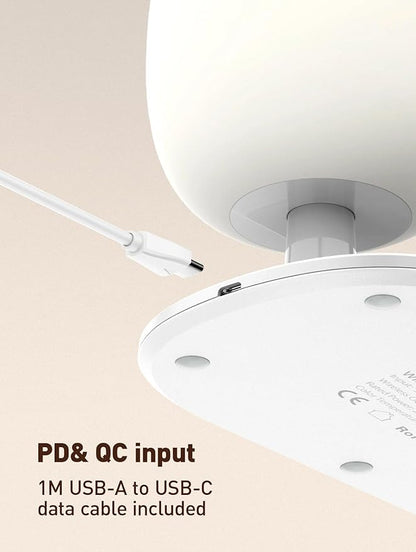 LDNIO Bedside Lamp with Wireless Charger, Desktop lamp with Wireless Fast Charger LED Desk Lamp with Dimable Touch Control Night Light with Wireless Charger Perfect for Gift, White