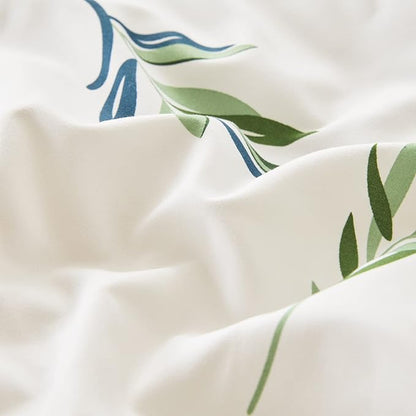 EMME Queen Comforter Set - Sage Green Floral Bedding Set 7 PCS with Nature Leaves Pattern, Soft Leaf Printed Botanical Bed Set with Sheets, Fluffy Bed Bag for All Season(90"X90")