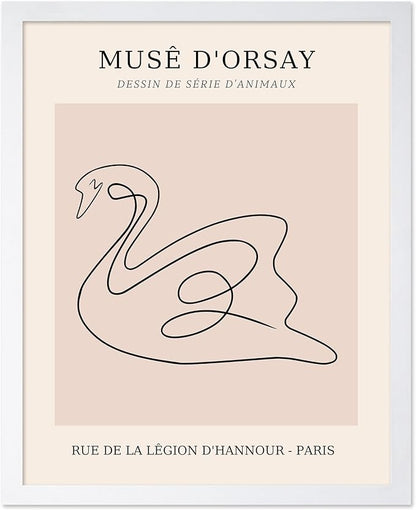 Poster Master Vintage Poster - Retro One Line Swan Drawing Print - Swan Art - Bird Art - Minimal Gift for Her, Animal Lover - Abstract Decor for Home, Office, Bedroom, 16x20 White Framed