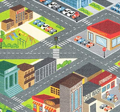 KC CUBS Road Play Map City Car Vehicle Traffic Educational Learning & Fun Game Area Non Slip Boy & Girl Kids Rug Carpet for Children Bedroom, Toddler Classroom & Baby Playroom Mat, Playtime Activity
