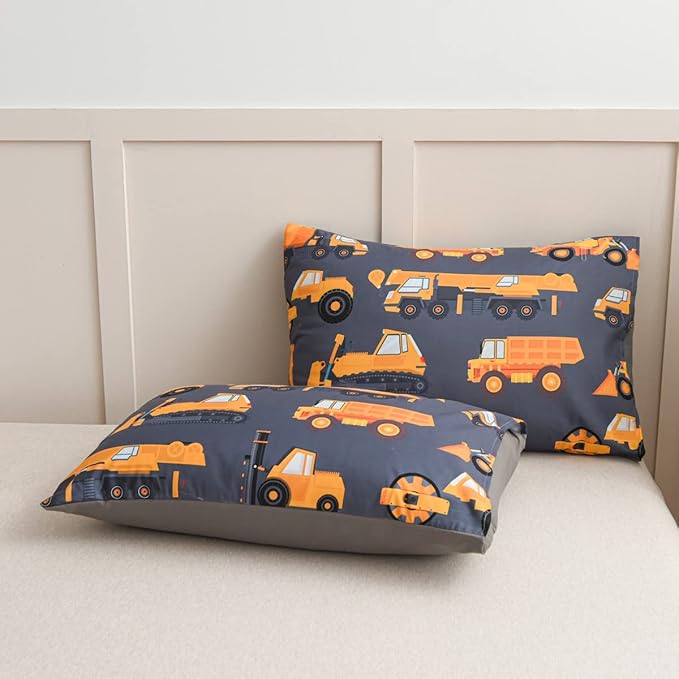 NTBED Construction Truck Comforter Set for Boys Kids Vehicles Excavator Cars Lightweight Microfiber Bedding Sets (Grey, Twin)