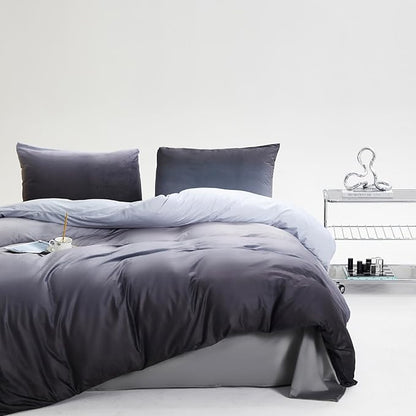 Wellboo Grey Gradient Comforter Sets California King Silver Grey Velvet Bedding Comforters Cal King Modern Plain White and Dark Grey Flannel Quilts Gray Comforters Micromink Sherpa Fuzzy Plush Bed