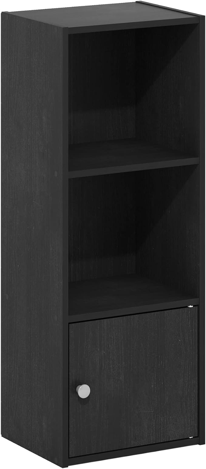 Furinno Luder Shelf Bookcase with 1 Door Storage Cabinet, Blackwood