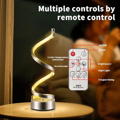 ELINKUME Spiral LED Table Lamp with Remote Control, Three Color Dimmable Bedside Lamp with Timer, 2 Lighting Modes, Modern Minimalist Design Desk Lamp,Suitable for Living Room,Bedroom and Desk(Silver)