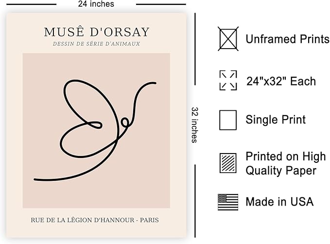 Poster Master Vintage Poster - Retro One Line Butterfly Drawing Print - Butterfly Line Art - Minimal Gift for Him, Her, Animal Lover - Abstract Decor for Home, Office, 24x32 Unframed Wall Art