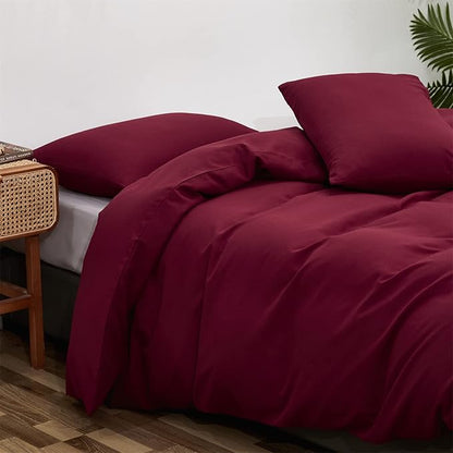 Burgundy Comforter Set Twin Size Dark Red Bedding Set Pure Burgundy Bedding Soft Durable Quilt Set Kids Lightweight Plain Burgundy Blanket Set Boys Girls Breathable Dark Red Bed Comforter