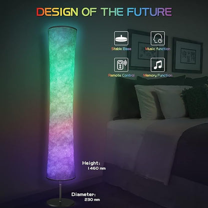 Torchlet Modern Floor Lamp, RGB Color Changing Led Smart Lamp Alexa APP Control with DIY Mode, Music Sync and White Fabric Shade, Standing Lamp for Living/ Game Room Bedroom
