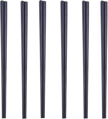 Stainless Steel Chopsticks,Reusable ,Dishwasher Safe , Easy to Use（6 PCS,black）