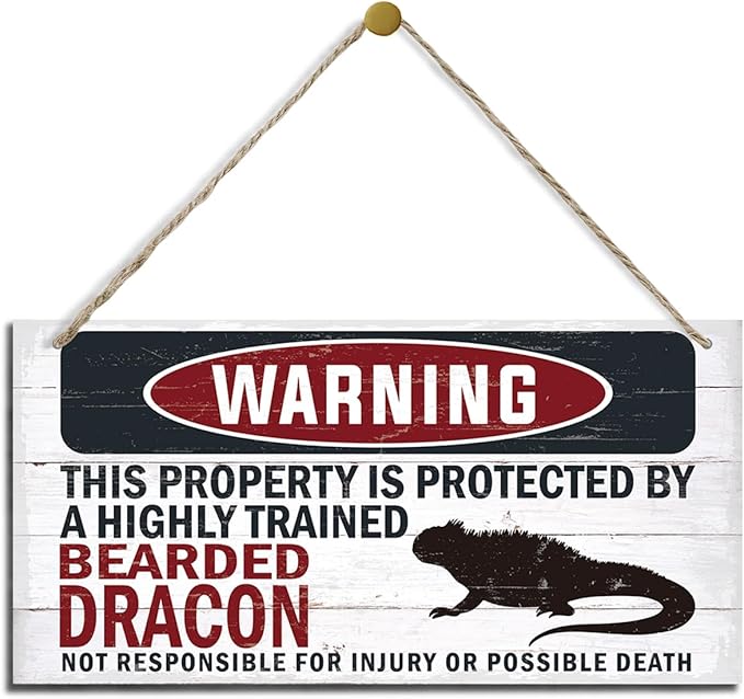Warning Sign, Bearded Dracon Warning Wood Plaque Sign, Funny Door Signs, Decorative Wood Hanging Suspension Plaque, Farmhouse Wooden Wall Decor, Outdoor Hanging Wooden Signs