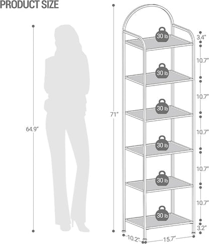 Bookcase Bookshelf, Tempered Glass Bookshelves, Slim Shelving Unit for Bedroom, Bathroom, Home Office, Steel Frame, 6 Tier Black BC10601B