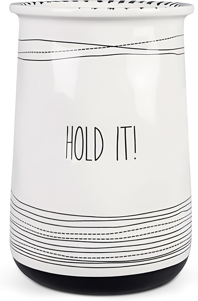 Young's Inc Ceramic Farmhouse Utensil Holder for Kitchen Counter, Black and White Farmhouse Décor Utensil Crock, 4” Diameter Kitchen Utensil Holder 20142
