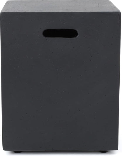 Propane Tank Cover Table for Fire Pits, 20 LB Concrete Propane Tank Holder with Side Handles, Outdoor Tank Storage Side Table for Patio, Gas Griddle, Dark Gray