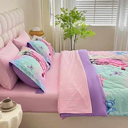 Girls Butterfly Comforter Set Bed in A Bag Full Size 7 Piece 3D Purple Bedding Comforter Bed Set with Pillow Shams, Flat Sheet, Fitted Sheet, Pillowcases All Season