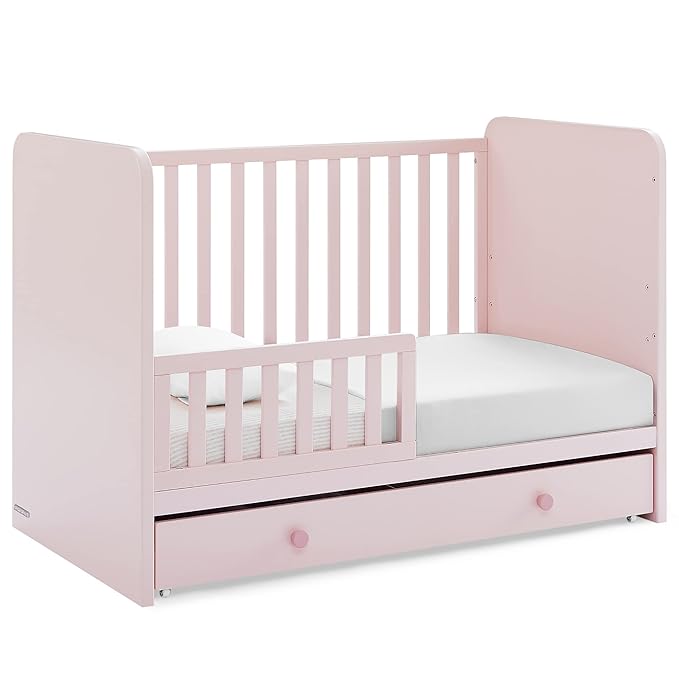 GAP babyGap Graham 4-in-1 Convertible Crib with Storage Drawer - Greenguard Gold Certified, Blush Pink/Dark Pink