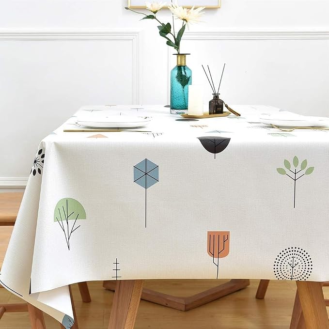 Wipeable Waterproof Tablecloth Vinyl Tablecloths for Rectangle Tables Heavy Duty PVC Tablecloth for Kitchen Dining Table(Small Trees, 54'' x 54'')