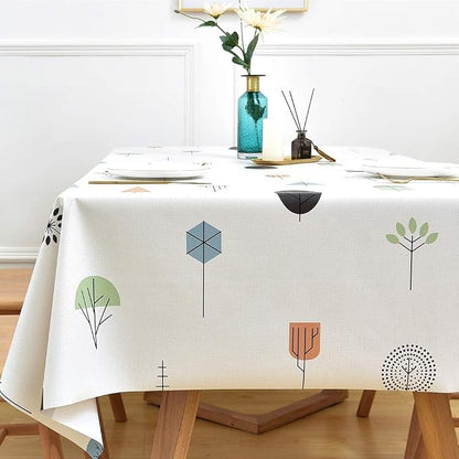 Wipeable Waterproof Tablecloth Vinyl Tablecloths for Rectangle Tables Heavy Duty PVC Tablecloth for Kitchen Dining Table(Small Trees, 54'' x 54'')
