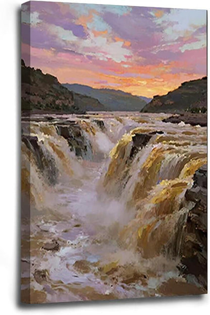 The surging waterfall scenery in the canyon is suitable for posting in the living room bedroom and office landscape posters