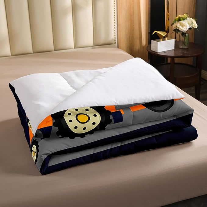 Feelyou Kids Equipment Trucks Comforter Boys Excavators Bedding Set Construction Site Vehicle Car Decor Comforter Set Tractor Orange Black Grey Quilt SetBedroom Collection 2Pcs Twin Size