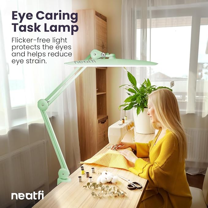 Neatfi XL 2,200 Lumens LED Task Lamp, 24W Super Bright Desk Lamp, 117 Pcs SMD LED, 4 Level Brightness, Dimmable, Task LED Light for Home, Office, Workbench (Non-CCT, Midnight Green)
