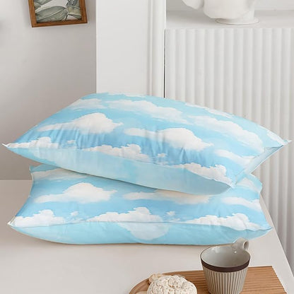 Axolotl Blue Cloud Comforter Set Queen,Light Blue Bedding Set,Cloud Sky Comforter Set Blue Sky and White Clouds Design Bedding Set,Sky Blue Comforter for Kids Girls Boys Teens,1 Quilt 2 Pillowcases
