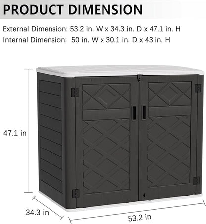 KINYING Larger Outdoor Storage Shed Weather Resistance, Resin Sheds & Outdoor Storage for Garden, Patios, Backyards, 48 Cu.Ft Tool Shed for Garbage Cans, Lawn Mower, Garden Tools,Black